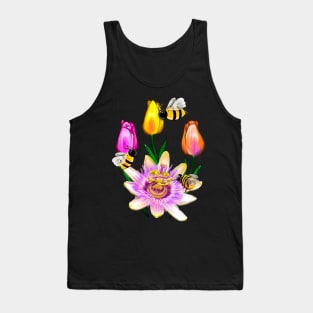 Bee themed gifts for women men and kids spring tulips Blue crown Passion plant pattern flower bumble bee - save the bees Tank Top